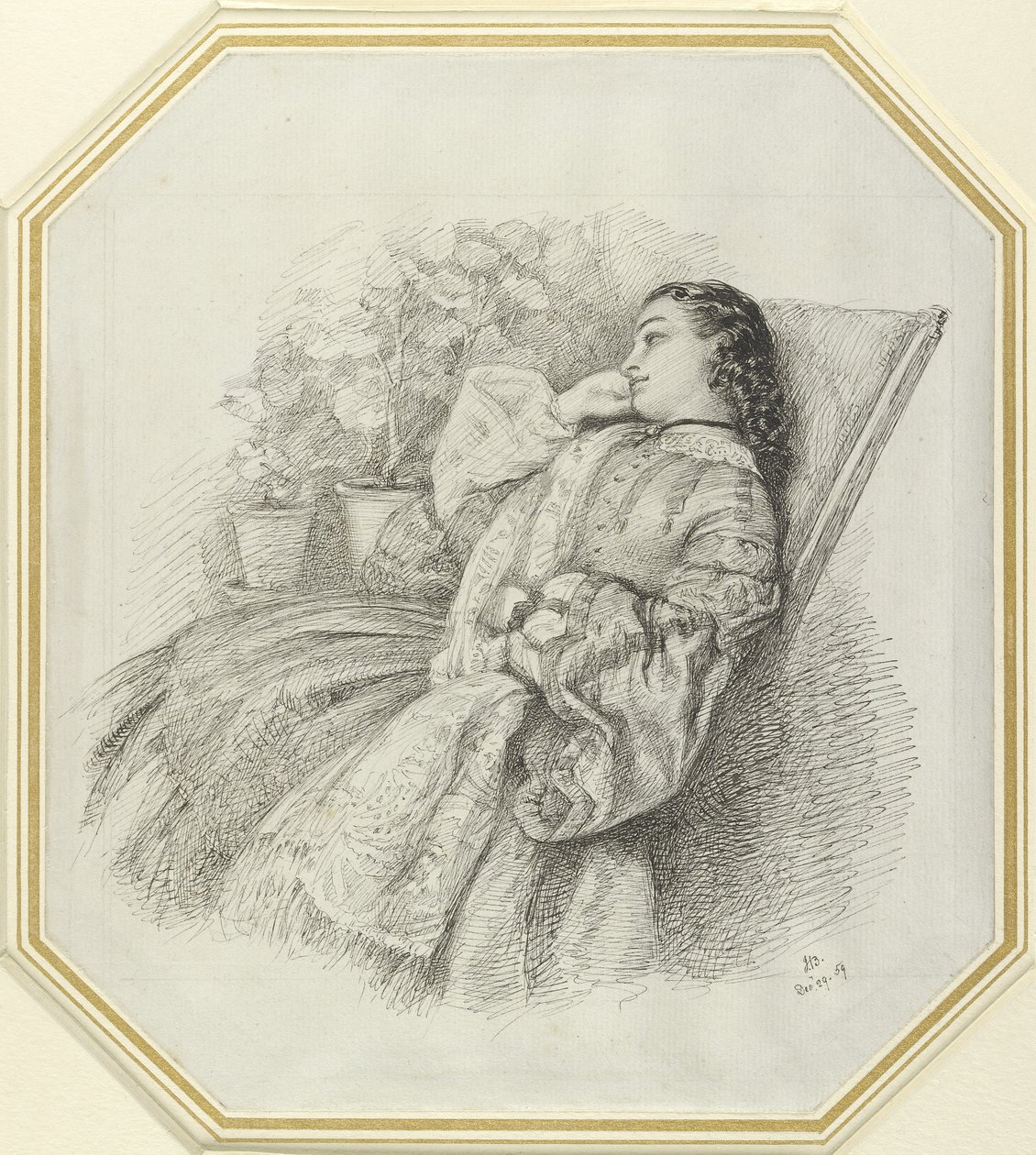 Georgina Hannay，1859年（白纸上的钢笔和黑色墨水） 作者 约翰·布雷特