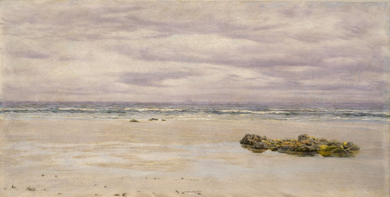 Kennack Sands，康沃尔，1877年在Low Tide（船上油，作为图纸安装） 作者 约翰·布雷特