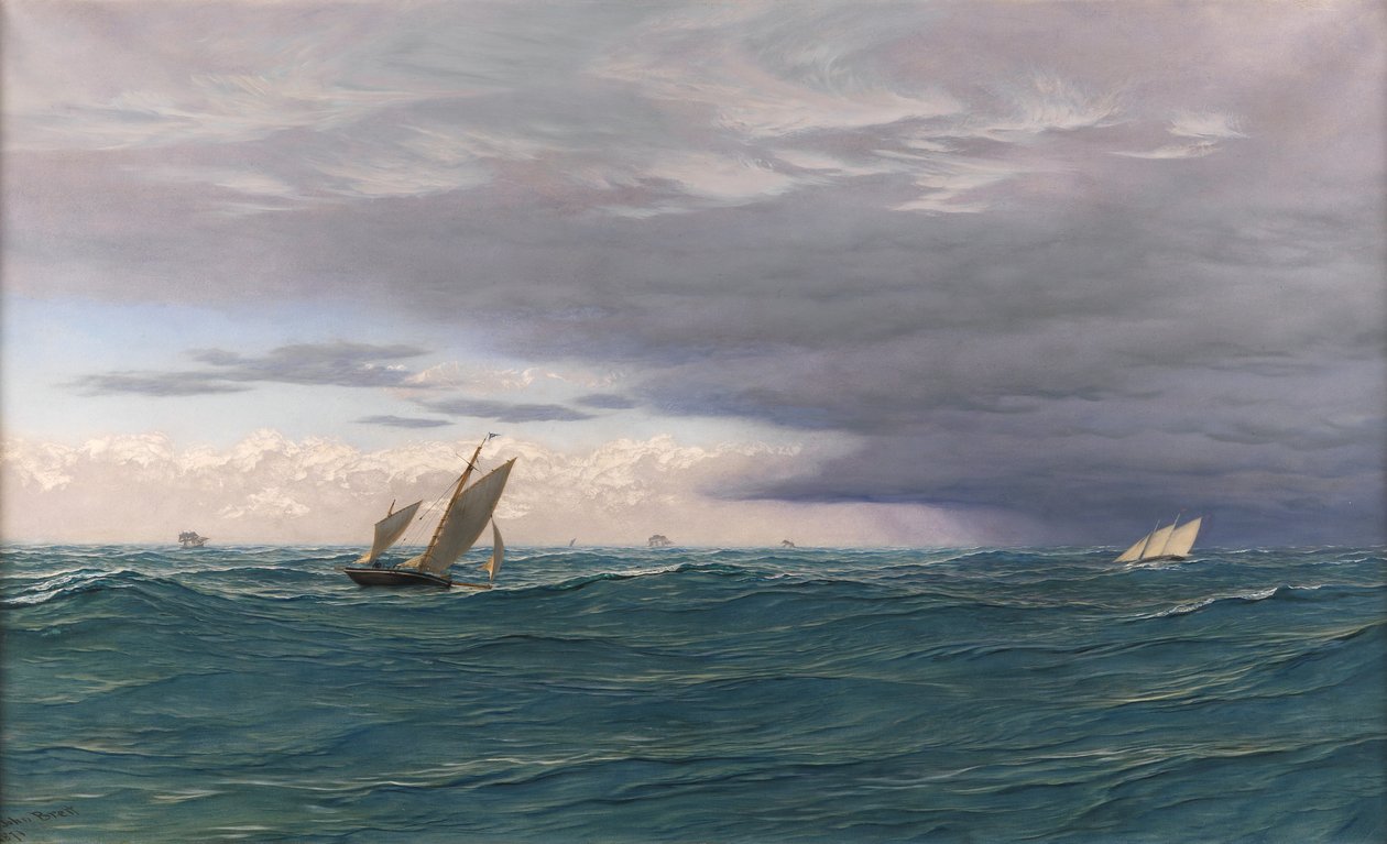 游艇在地中海航道，1871年 作者 约翰·布雷特