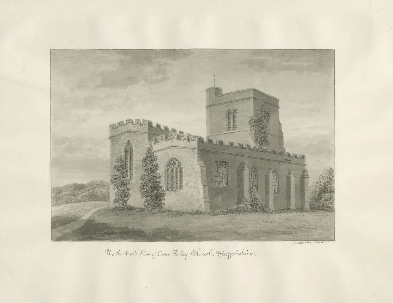 Arley Church：棕褐色绘画，1846年 作者 约翰·巴克勒