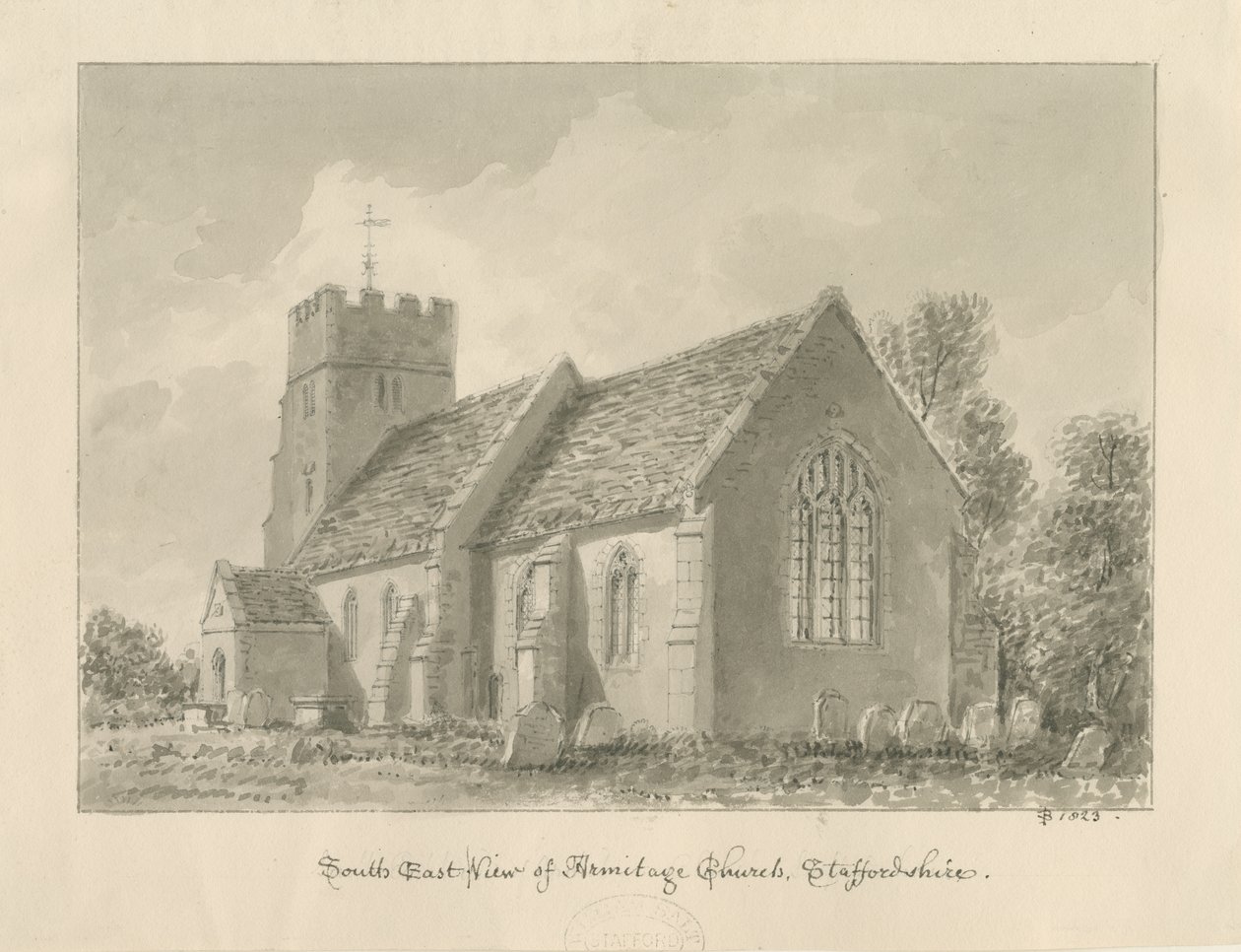 Armitage Church: sepia drawing 作者 约翰·巴克勒