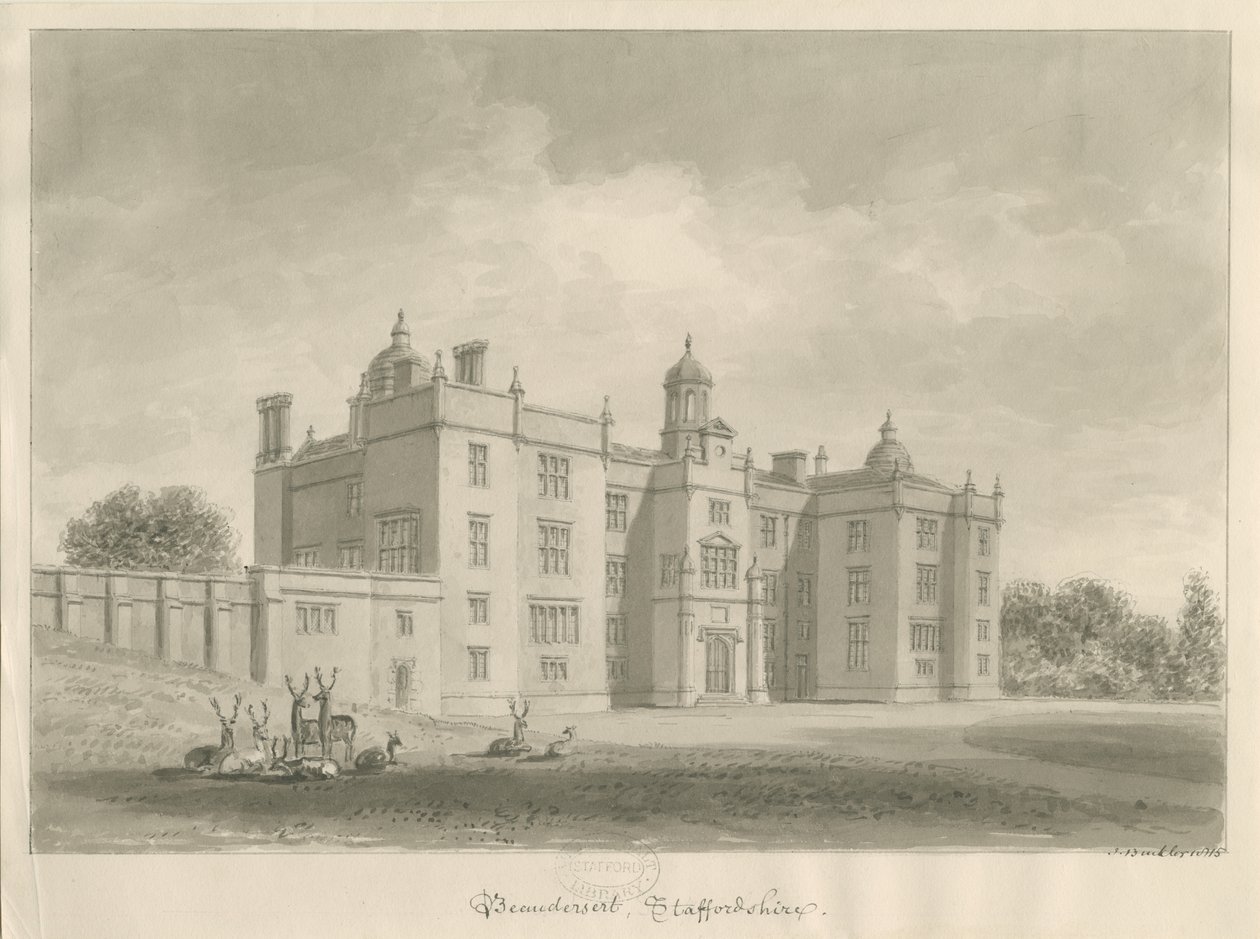 Beaudesert Hall and Park：棕褐色绘图 作者 约翰·巴克勒