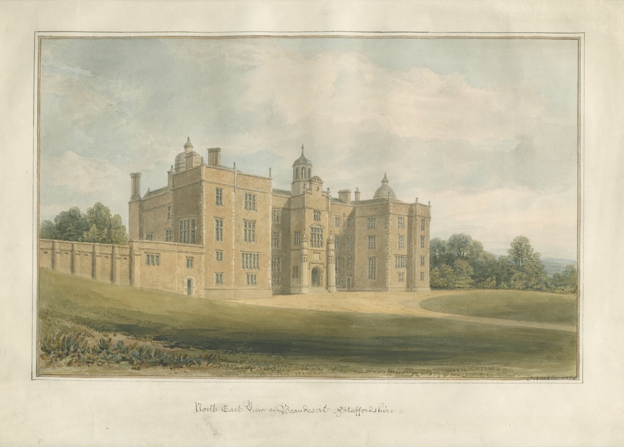 Beaudesert Hall and Park：水彩画，1824年 作者 约翰·巴克勒