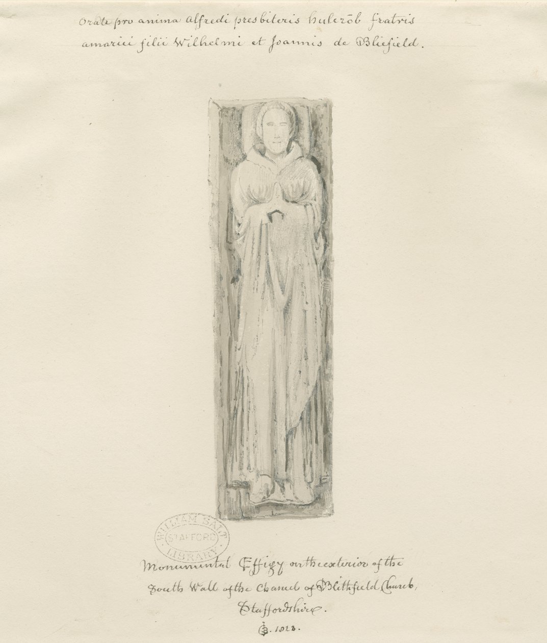 Blithfield教堂-纪念雕像：彩色素描，1823年 作者 约翰·巴克勒