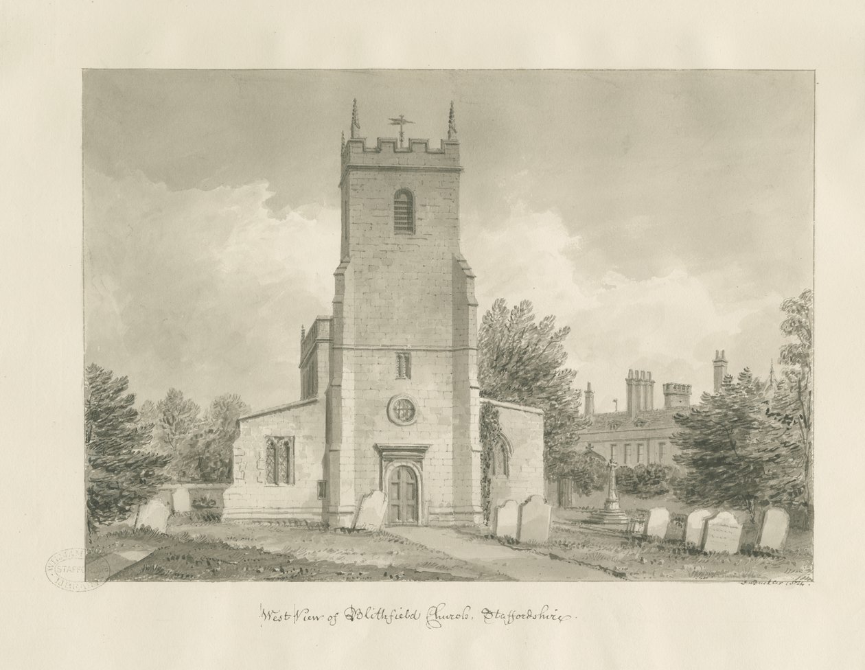 Blithfield Church: sepia drawing 作者 约翰·巴克勒