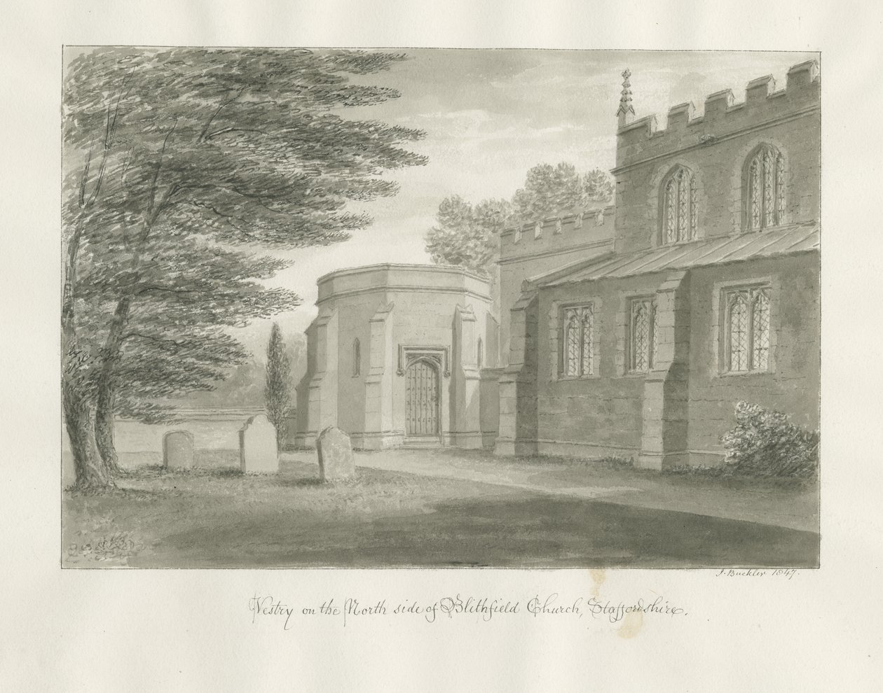 Blithfield教堂：棕褐色绘画，1847年 作者 约翰·巴克勒