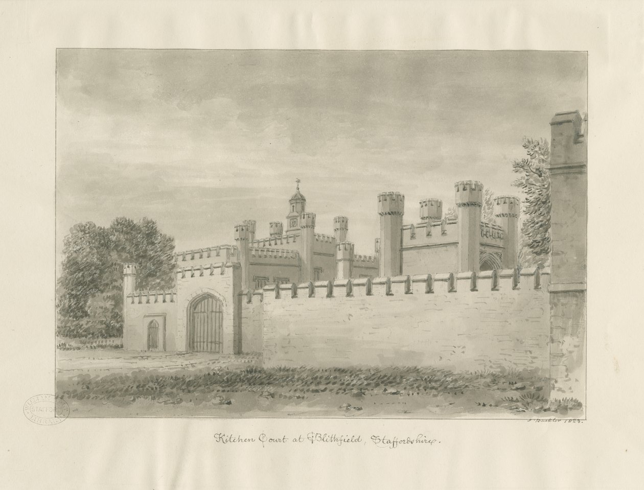 Blithfield Hall-Kitchen Court：棕褐色图纸 作者 约翰·巴克勒