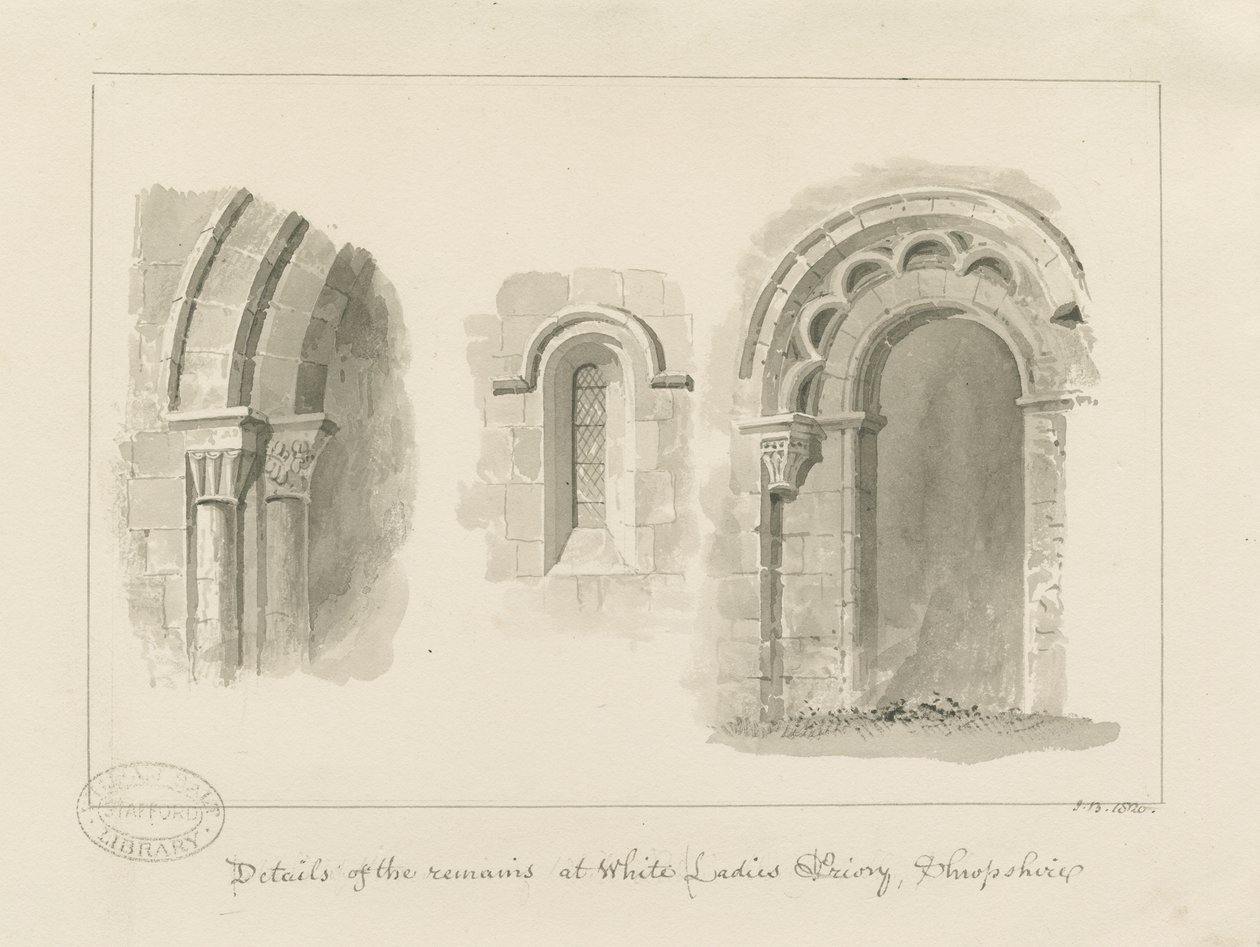 Brewood - Whiteladies Priory (Ruin) : sepia drawing 作者 约翰·巴克勒