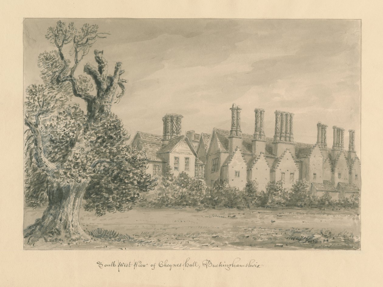 白金汉郡-Chenies Hall：棕褐色绘画，1824年 作者 约翰·巴克勒