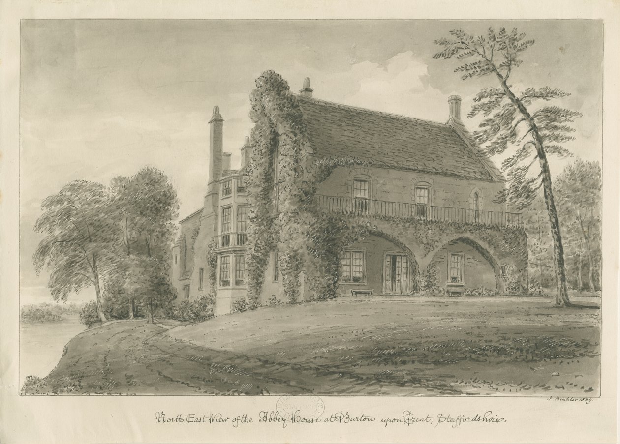 Burton-upon-Trent Abbey: sepia drawing 作者 约翰·巴克勒