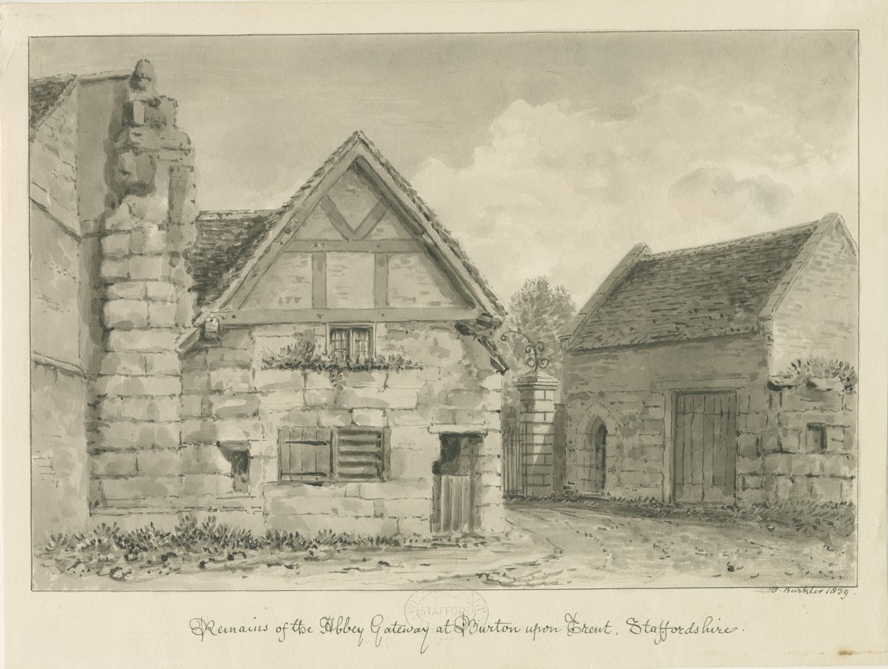Burton-upon-Trent Abbey: sepia drawing 作者 约翰·巴克勒