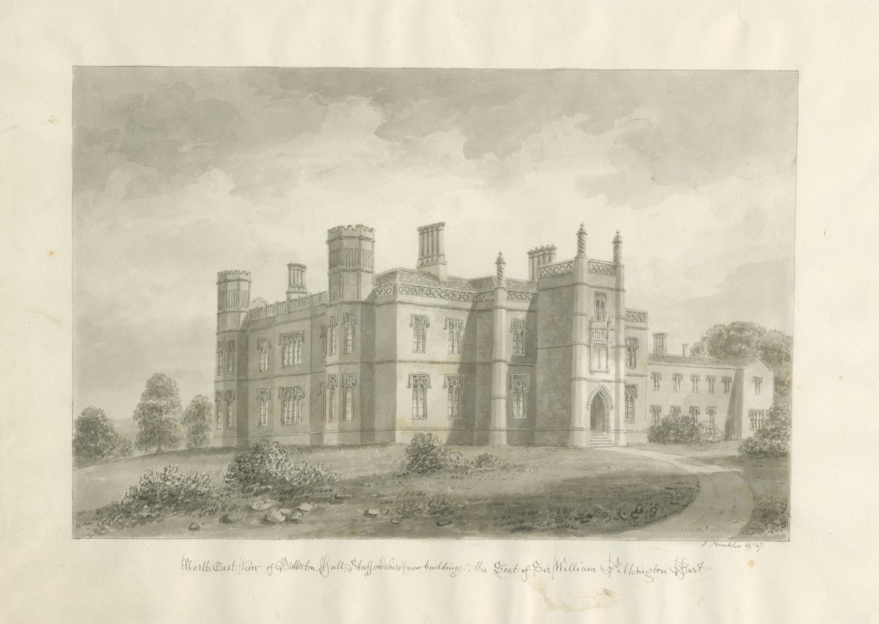 Butterton Hall: sepia drawing 作者 约翰·巴克勒