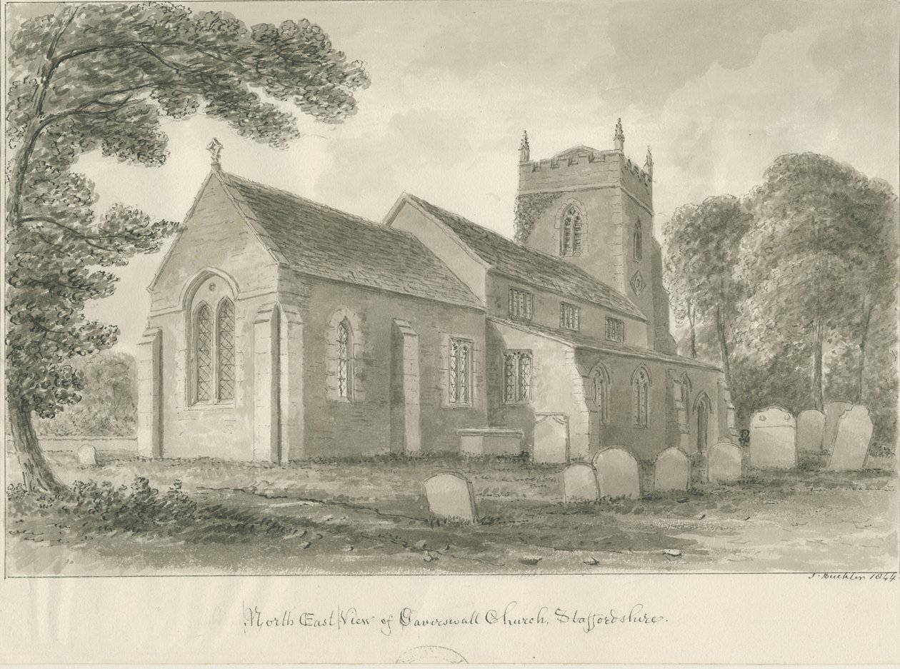 Caverswall Church: sepia drawing 作者 约翰·巴克勒