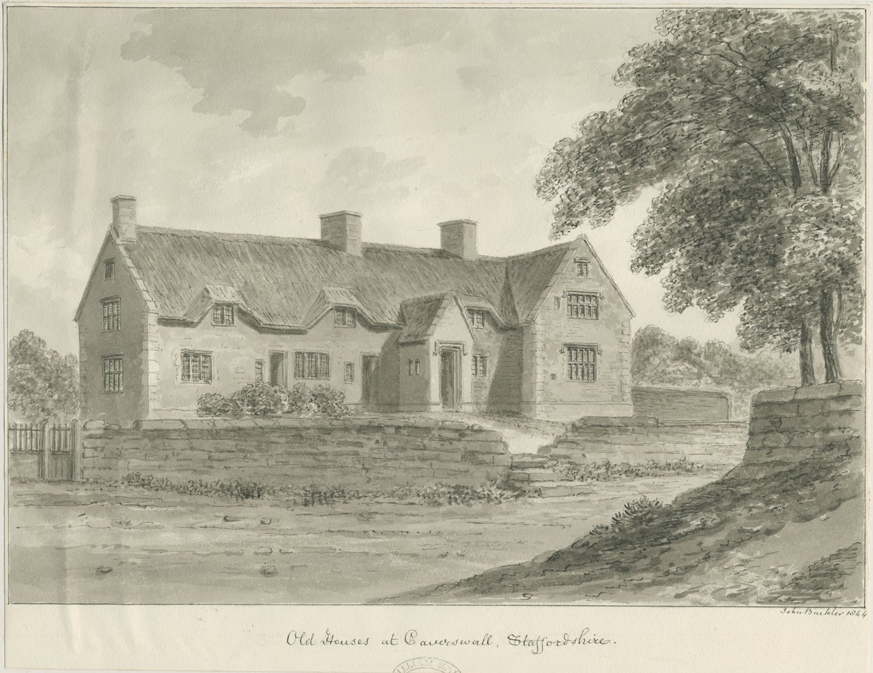 Caverswall村-老房子：乌贼墨画，1840年 作者 约翰·巴克勒