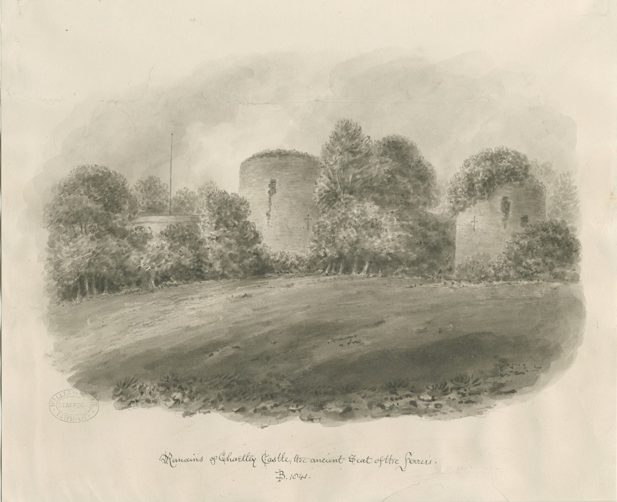 Chartley Castle: sepia drawing 作者 约翰·巴克勒