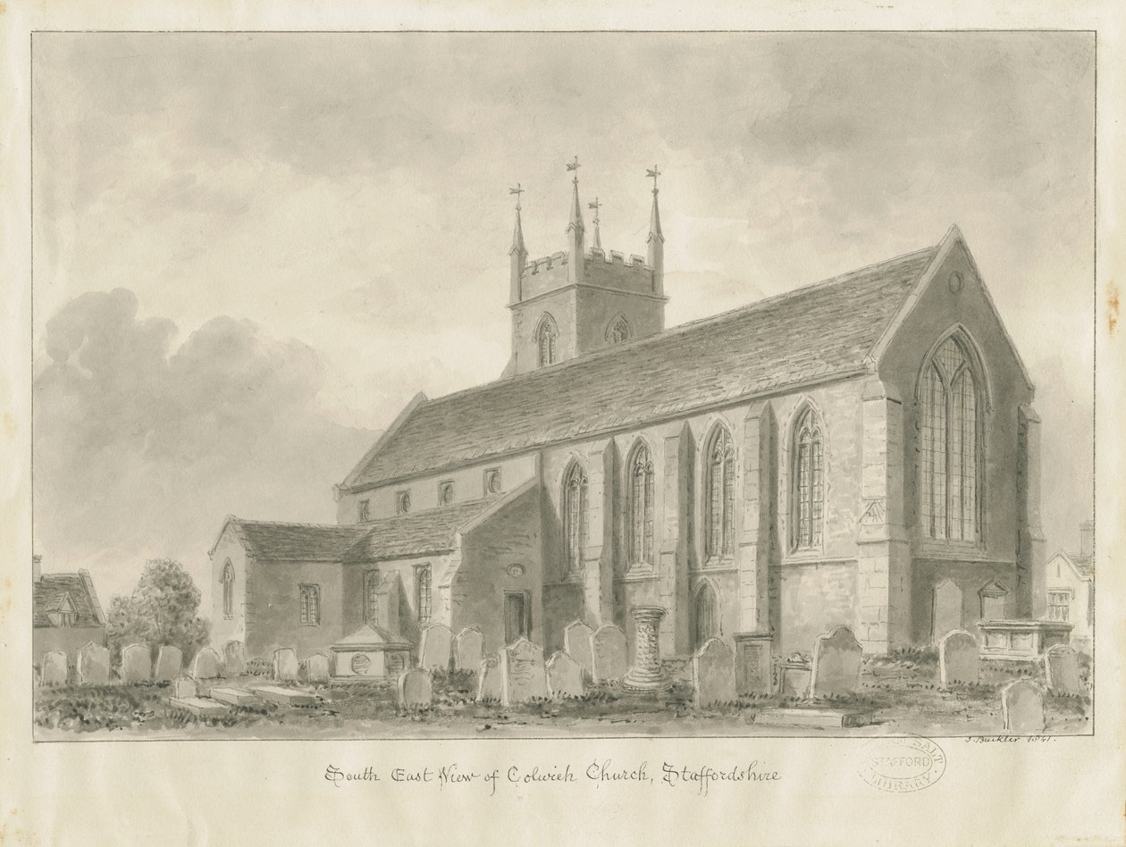 科尔维奇教堂（Colwich Church）：棕褐色绘图，1841年 作者 约翰·巴克勒