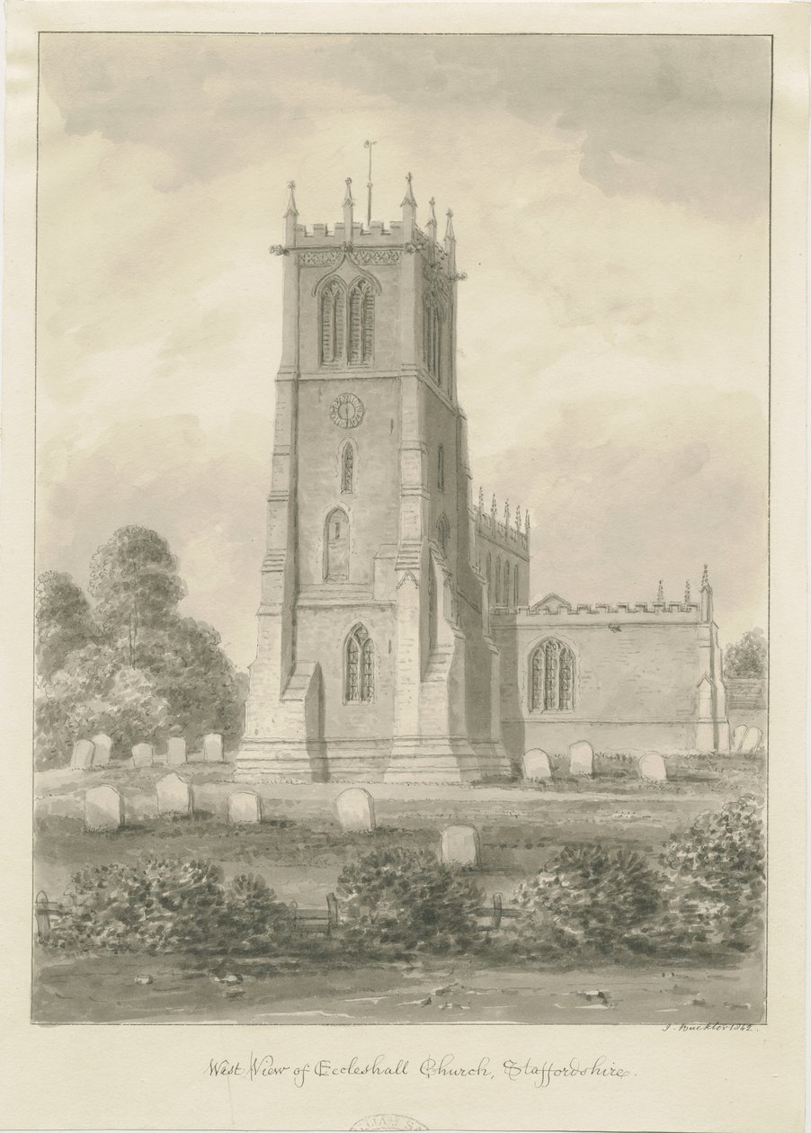 Eccleshall Church: sepia drawing 作者 约翰·巴克勒