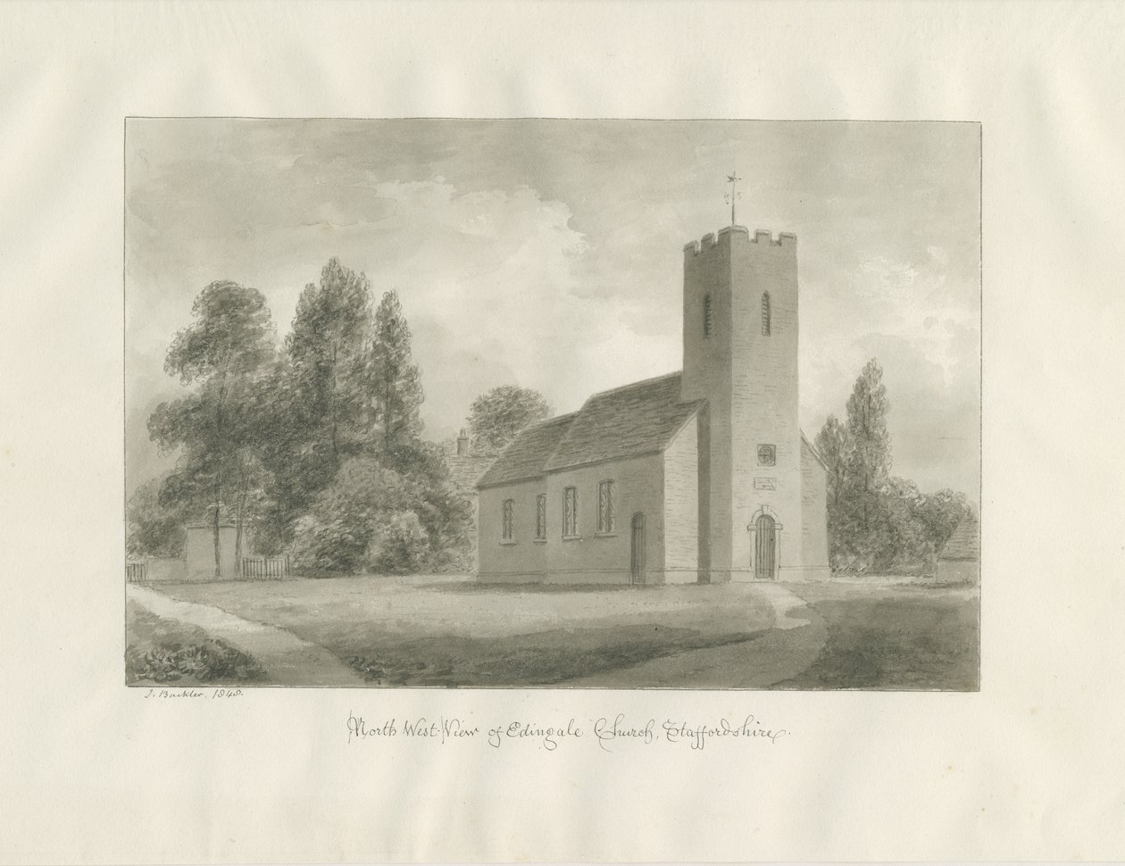 Edingale Church: sepia drawing 作者 约翰·巴克勒