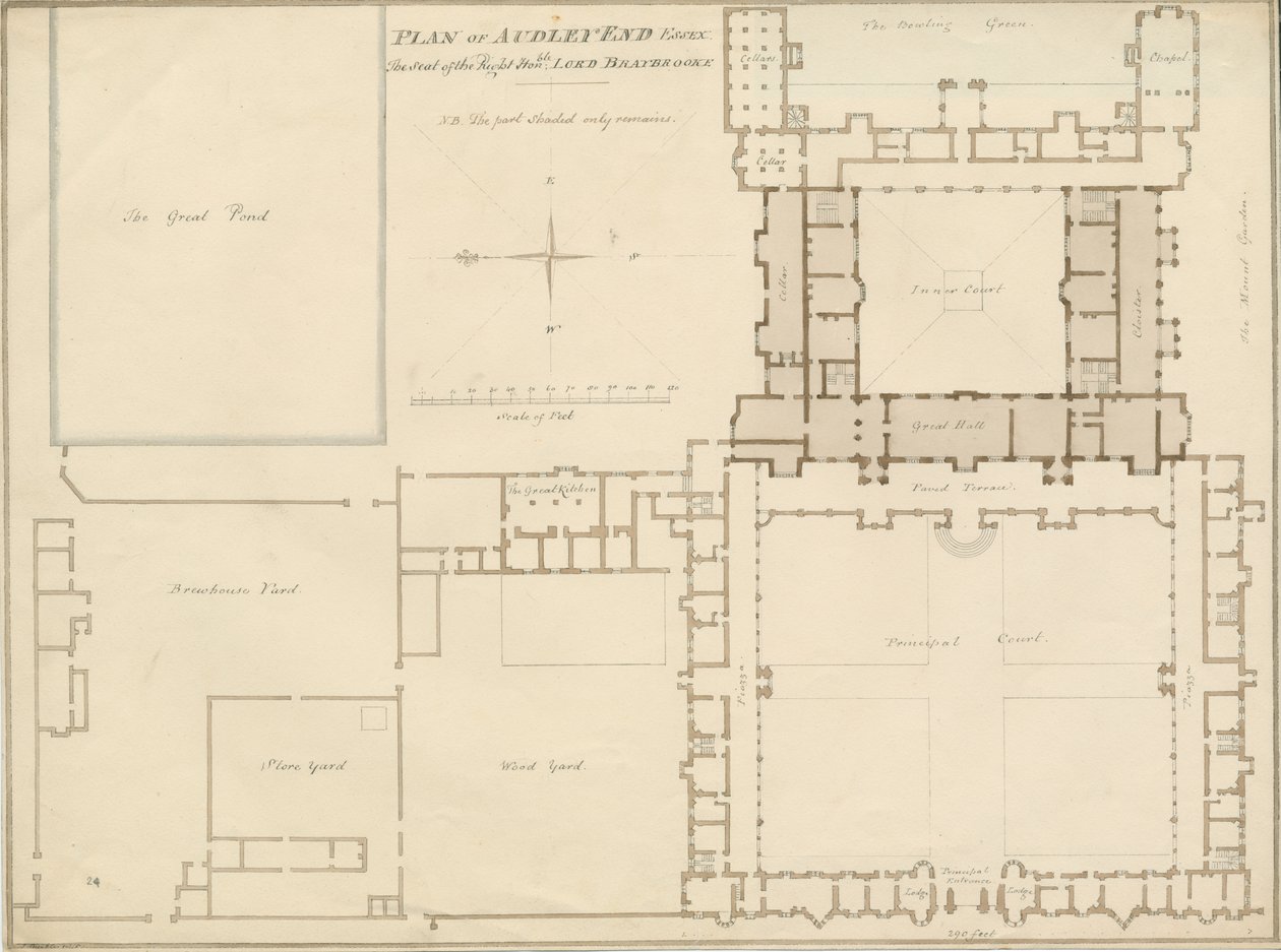 埃塞克斯（Essex）-奥德利（Audley End）-计划：棕褐色绘图，1815年 作者 约翰·巴克勒