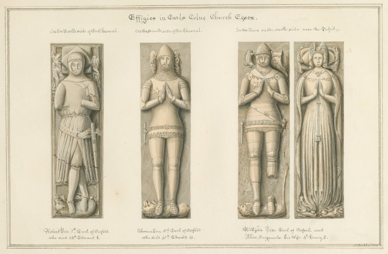 埃塞克斯（Essex）-伯爵柯恩教堂（Earls Colne Church）-肖像：棕褐色绘画，1824年 作者 约翰·巴克勒