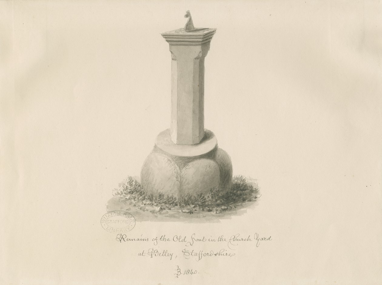 Font at Betley Church: sepia drawing 作者 约翰·巴克勒
