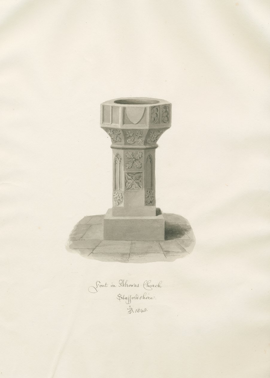 Font in Alrewas Church: sepia drawing 作者 约翰·巴克勒