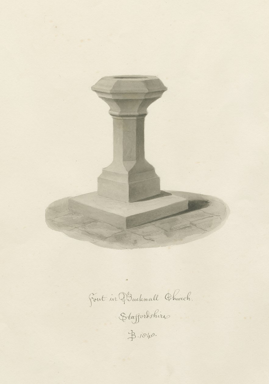 Font in Bucknall Church: sepia drawing 作者 约翰·巴克勒