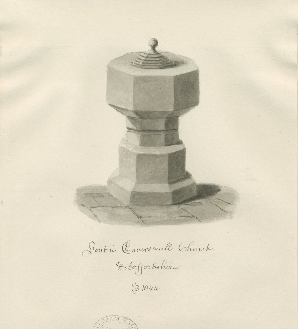 Font in Caverswall Church: sepia drawing 作者 约翰·巴克勒