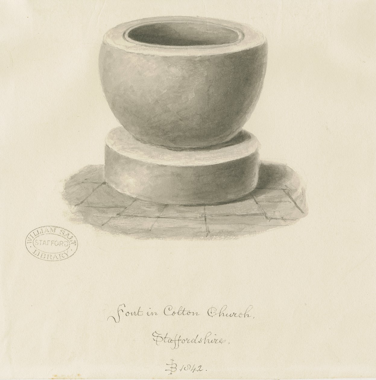 科尔顿教堂（Colton Church）中的字体：棕褐色绘图，1842 作者 约翰·巴克勒