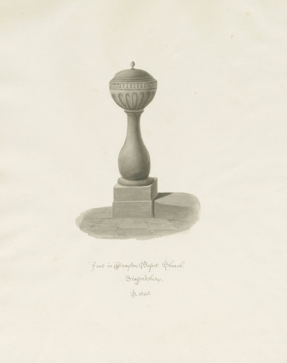德雷顿·巴塞特教堂（Drayton Bassett Church）中的字体：棕褐色绘画，1848年 作者 约翰·巴克勒