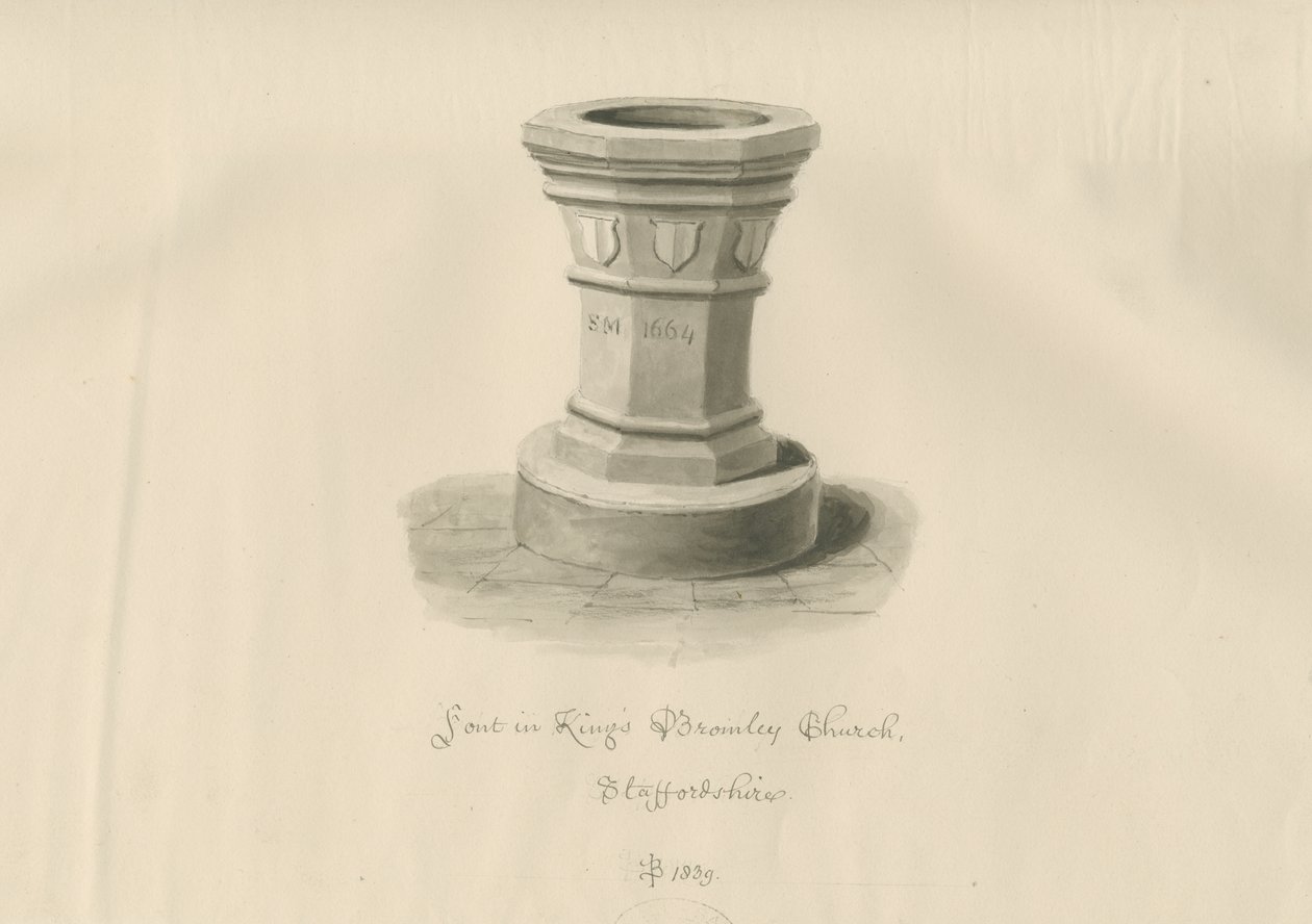 国王布罗姆利教堂的字体：棕褐色绘画，1839年 作者 约翰·巴克勒