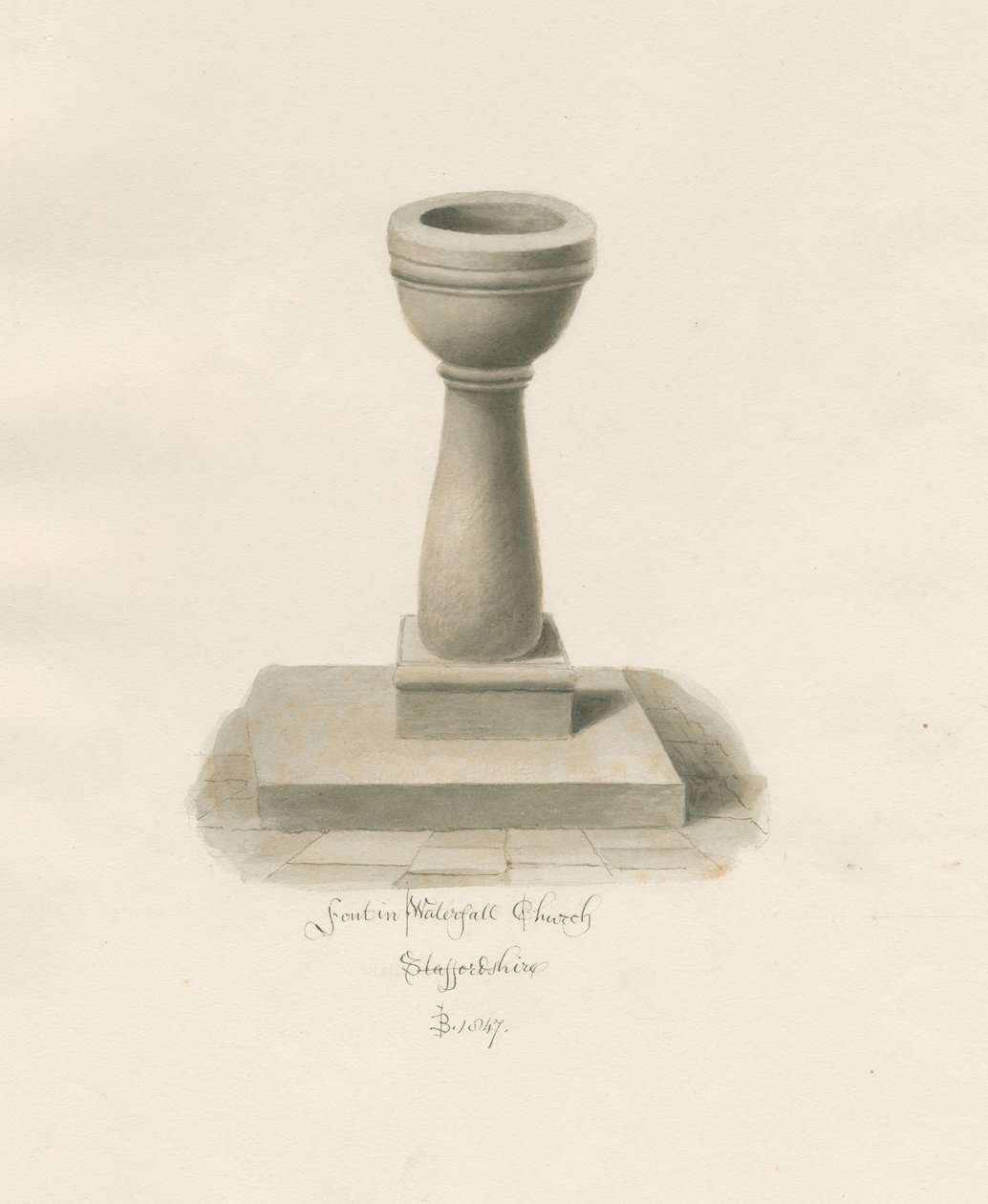 Font in Waterfall Church: sepia drawing 作者 约翰·巴克勒