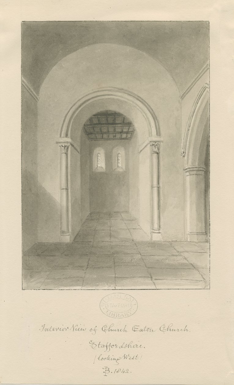 Interior of Church Eaton Church: sepia drawing 作者 约翰·巴克勒