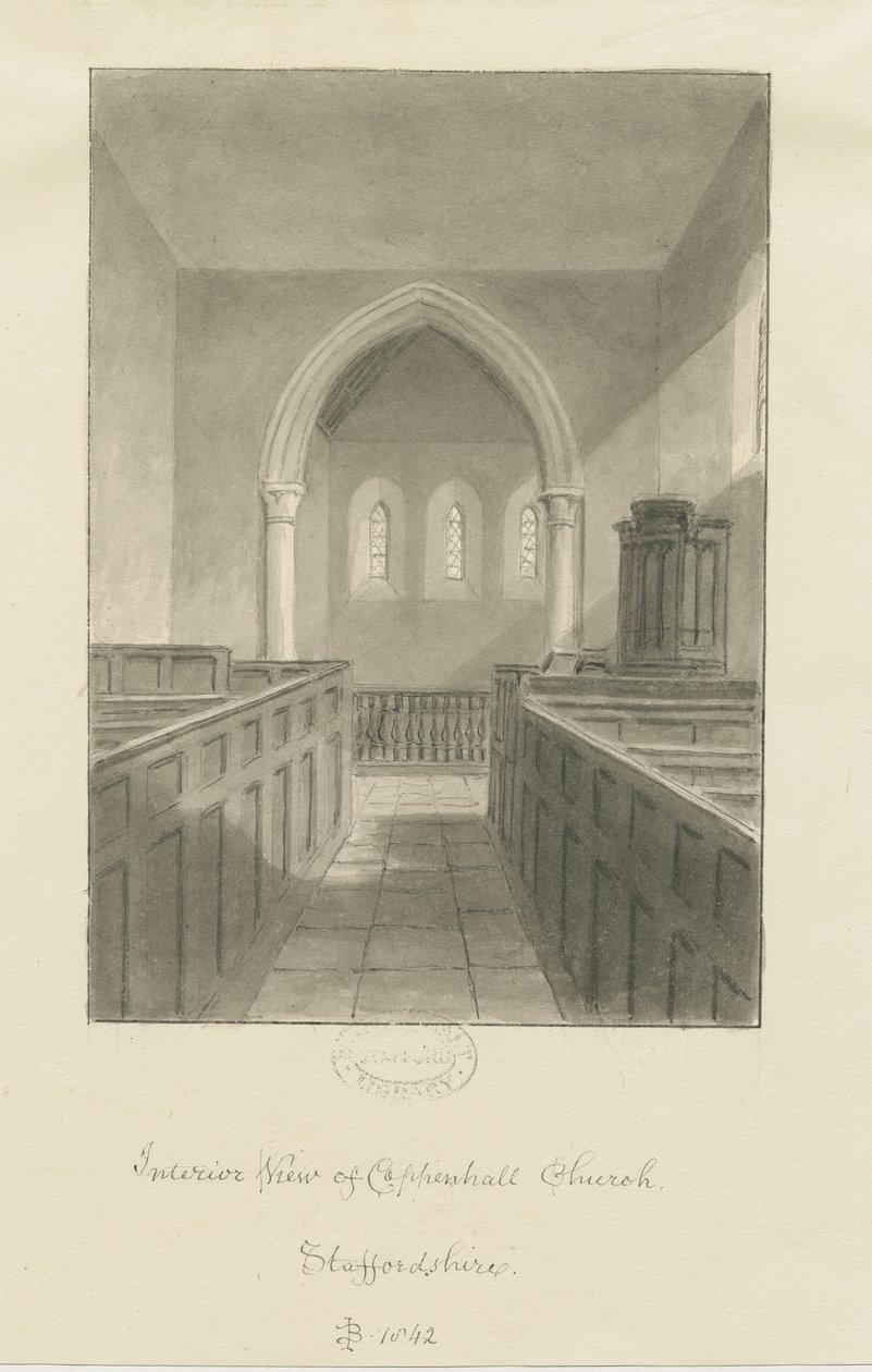 Interior of Coppenhall Church: sepia drawing 作者 约翰·巴克勒