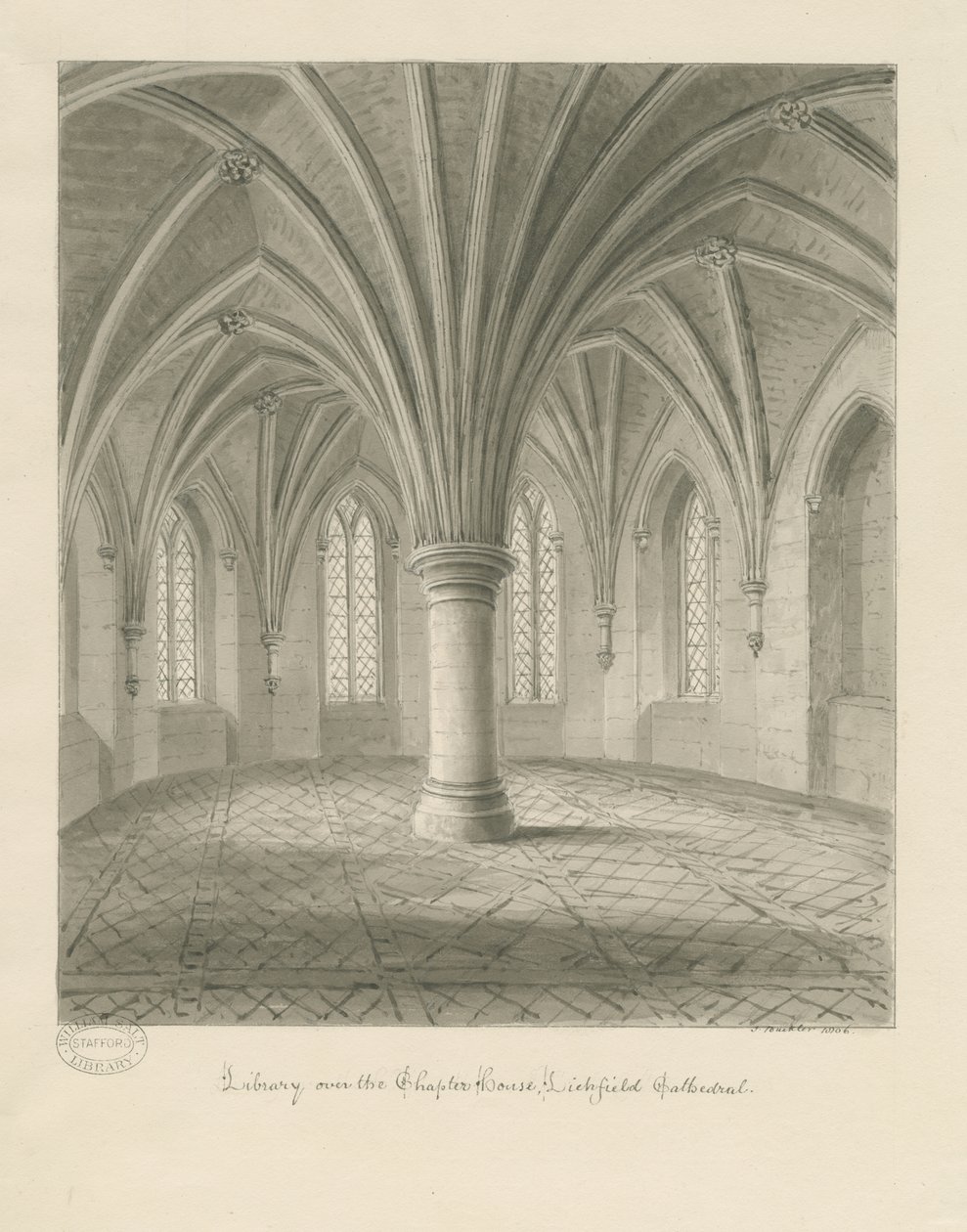 Interior of Lichfield Cathedral - Library above Chapter House: sepia drawing 作者 约翰·巴克勒