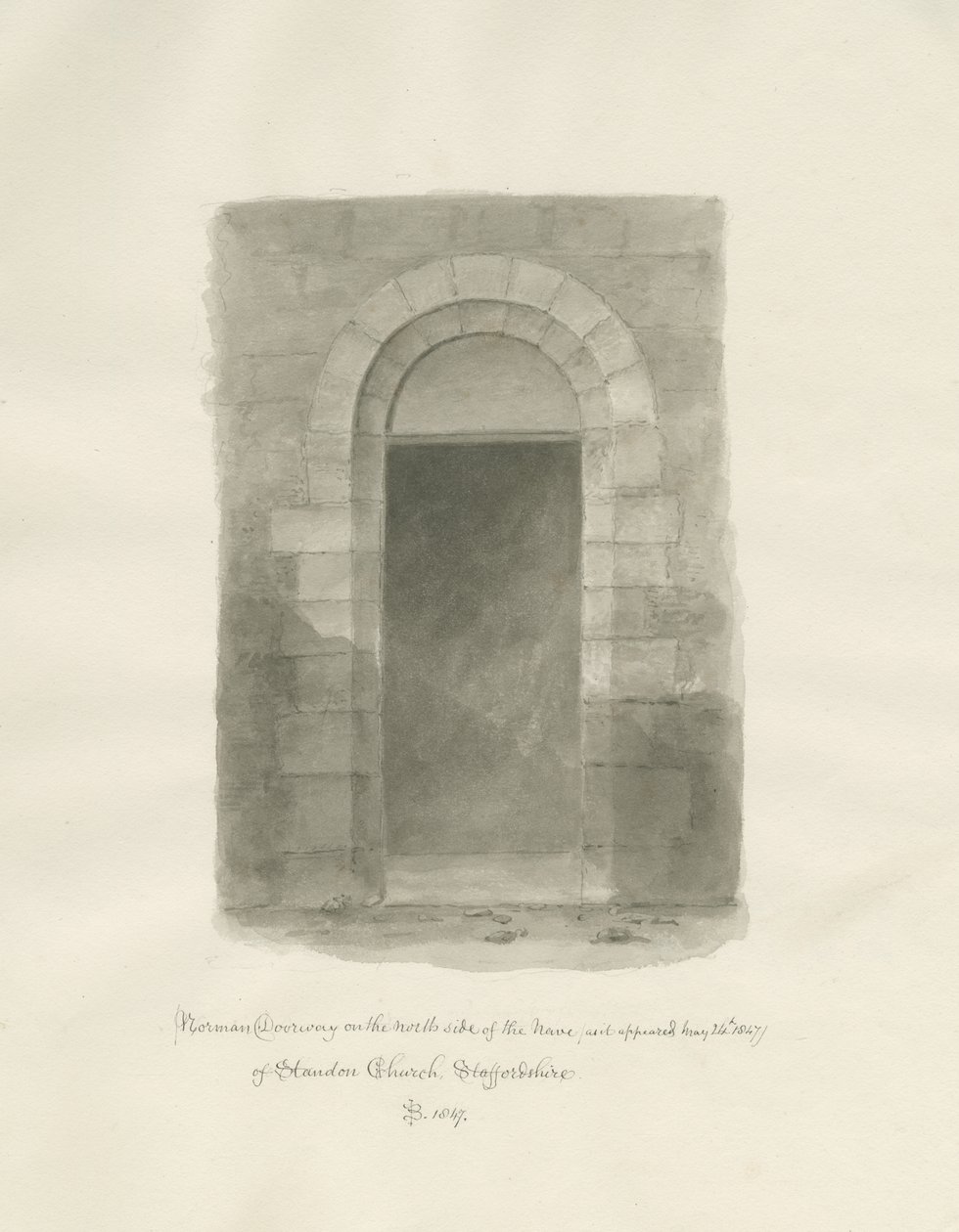 Interior of Standon Church: sepia drawing, 24 May 1847 (drawing) 作者 约翰·巴克勒