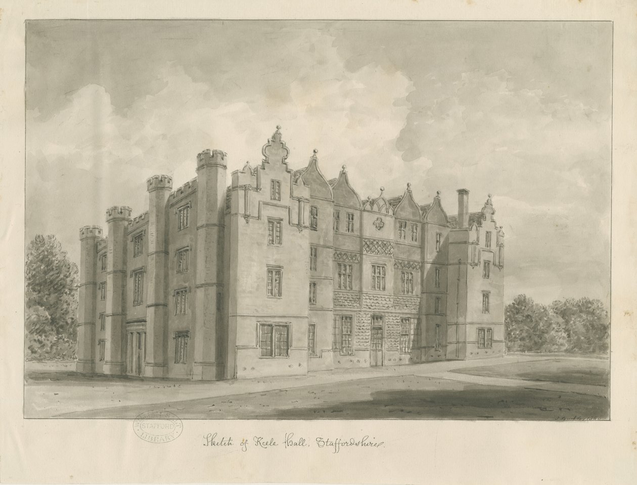 基尔·霍尔（Keele Hall）：棕褐色绘图 作者 约翰·巴克勒