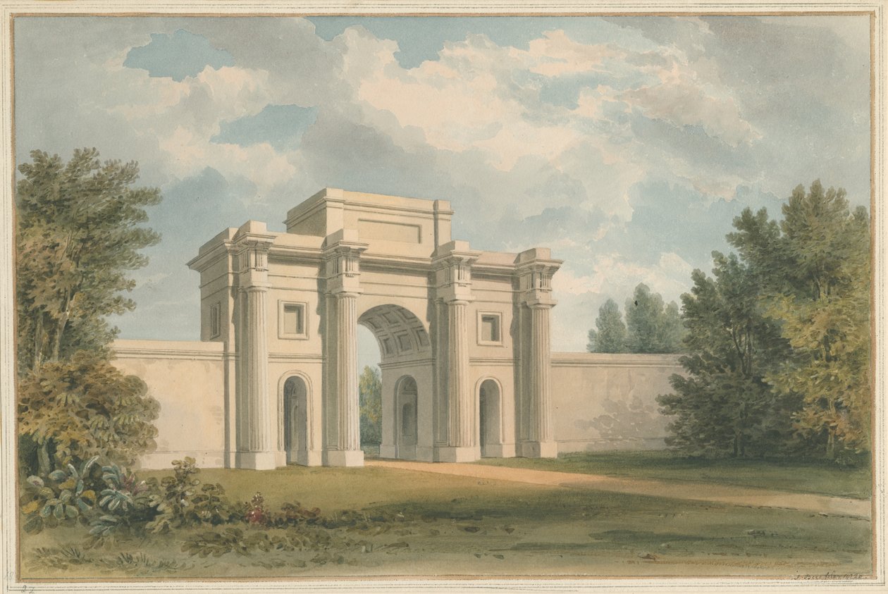 莱斯特郡-Gopsall House-The Gateway，1820年 作者 约翰·巴克勒