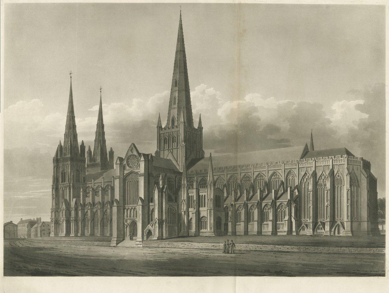 利奇菲尔德大教堂（Lichfield Cathedral）-东南视图：qua草雕刻，nd [？19th cent] 作者 约翰·巴克勒