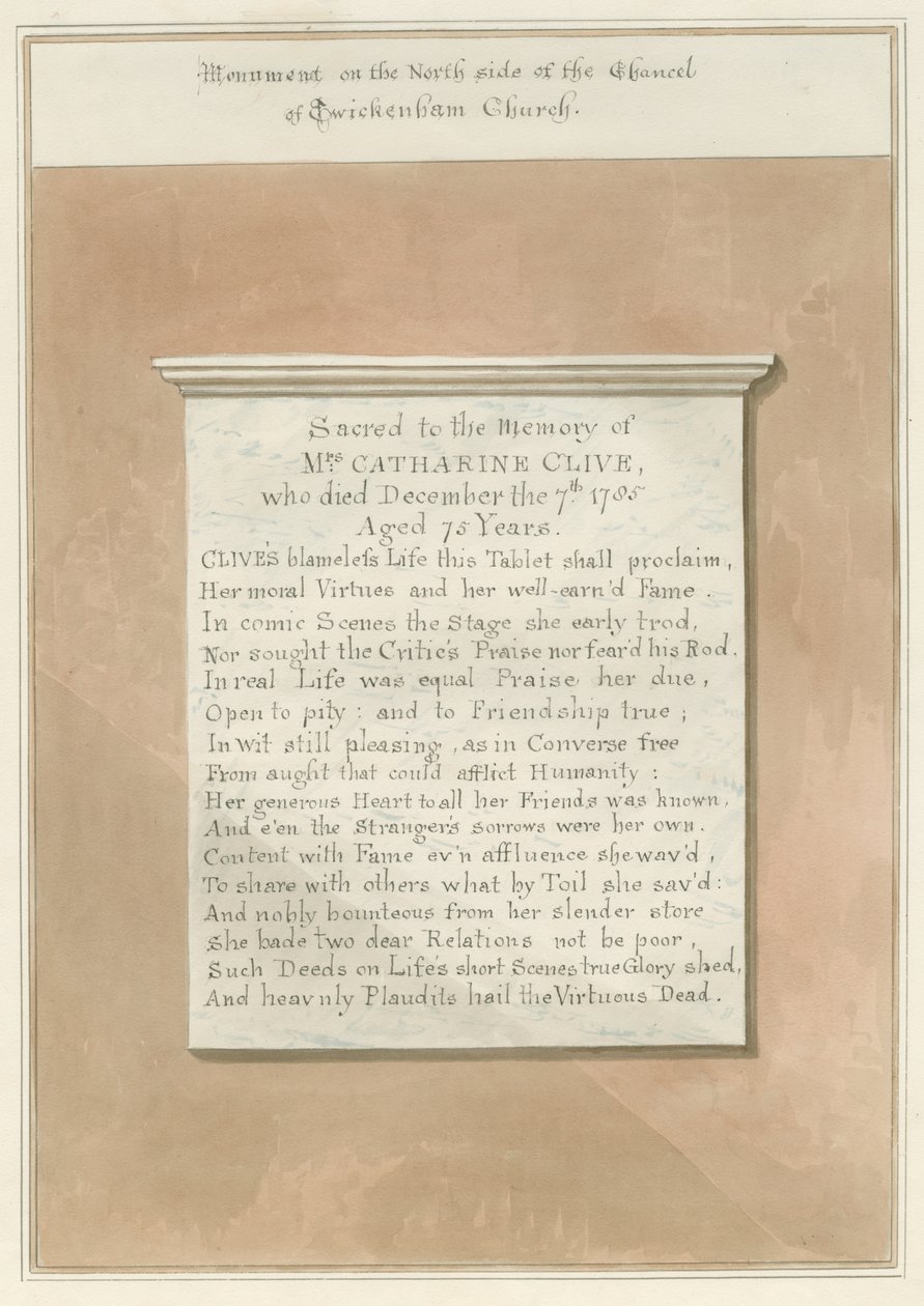 Middlesex - Twickenham Church - Monument: sepia drawing  作者 约翰·巴克勒