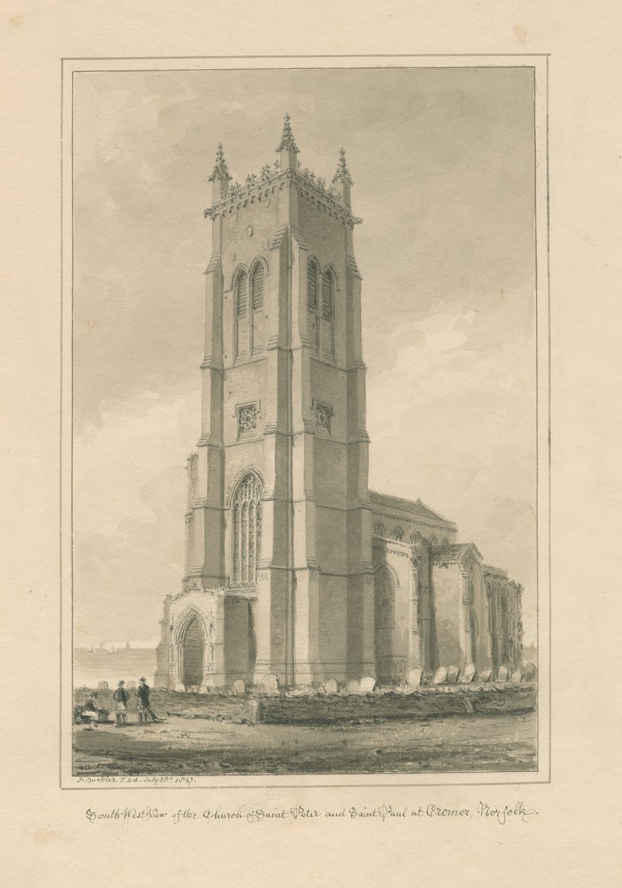 诺福克-克罗默-圣彼得和圣保罗教堂：乌贼墨画，1847年 作者 约翰·巴克勒