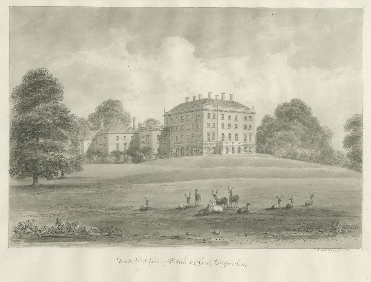 Patshull House：棕褐色绘画，1847年 作者 约翰·巴克勒