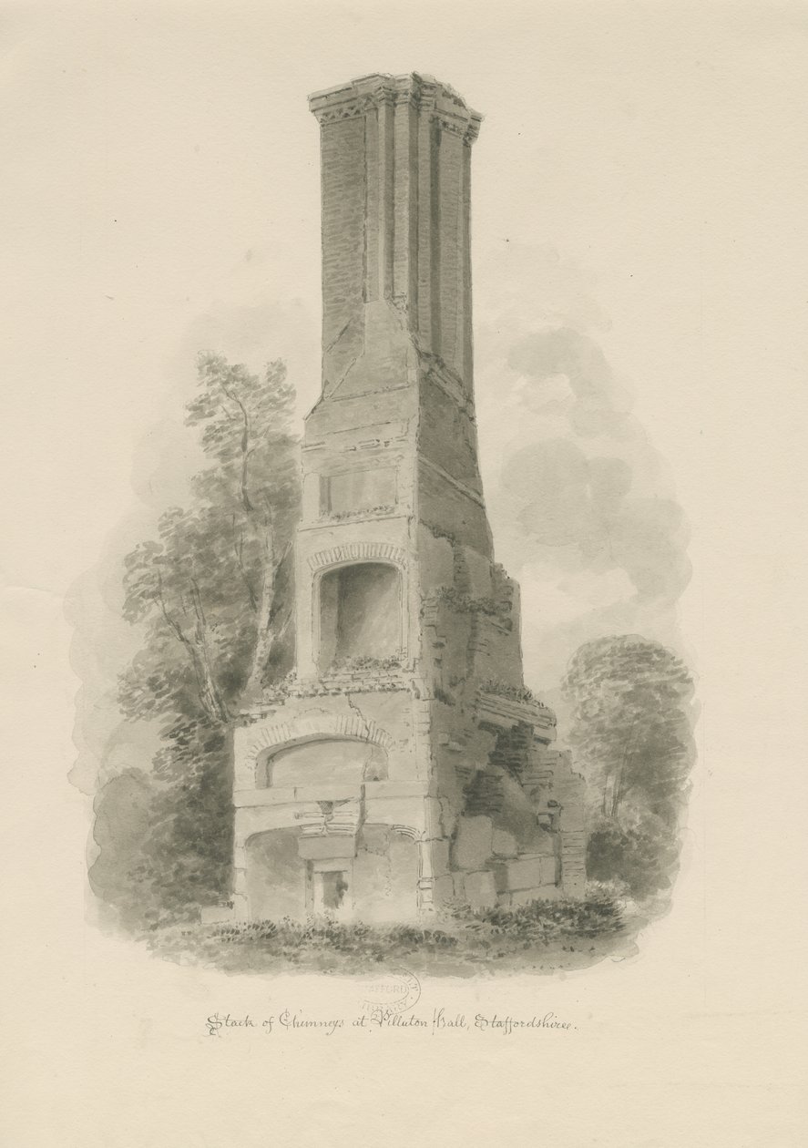 皮拉顿厅（Pillaton Hall）-厨房烟囱：棕褐色绘图（渐晕），编号[1841]（绘图） 作者 约翰·巴克勒