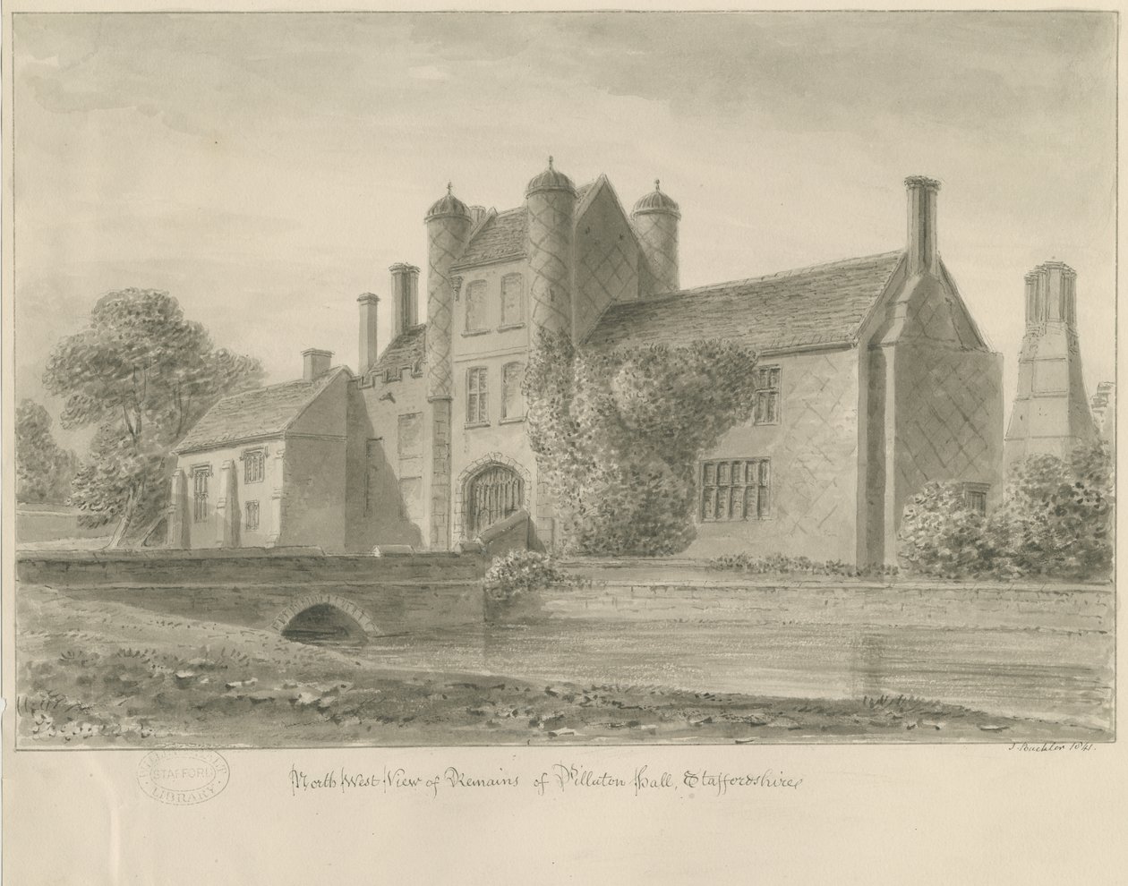 皮拉顿厅（Pillaton Hall）：棕褐色绘图，1841年 作者 约翰·巴克勒