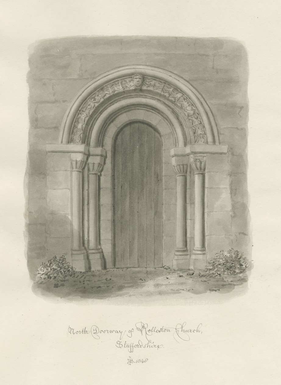 Rolleston Church - North Doorway: sepia drawing 作者 约翰·巴克勒