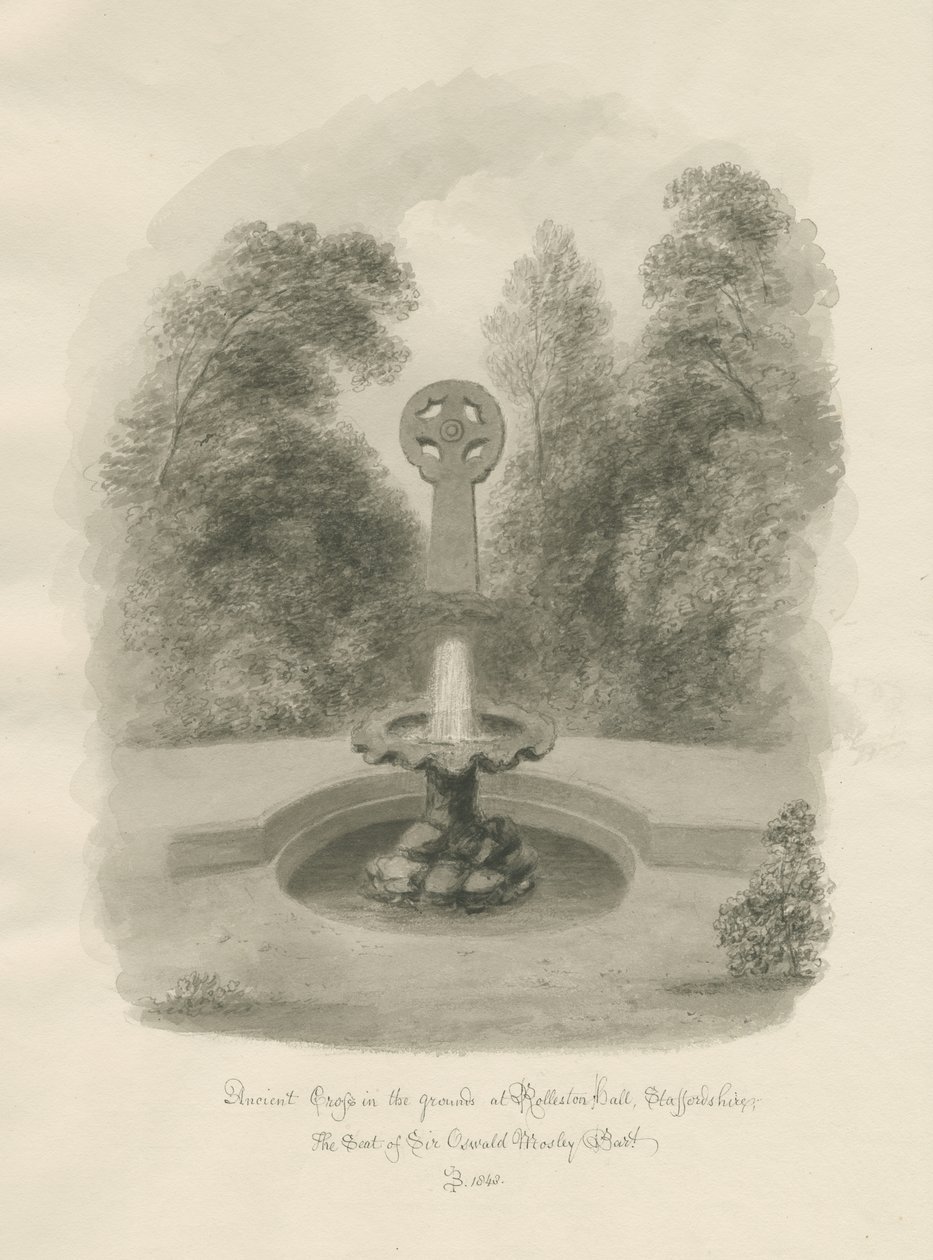 罗尔斯顿大厅-古代十字架：棕褐色绘画，1848年 作者 约翰·巴克勒