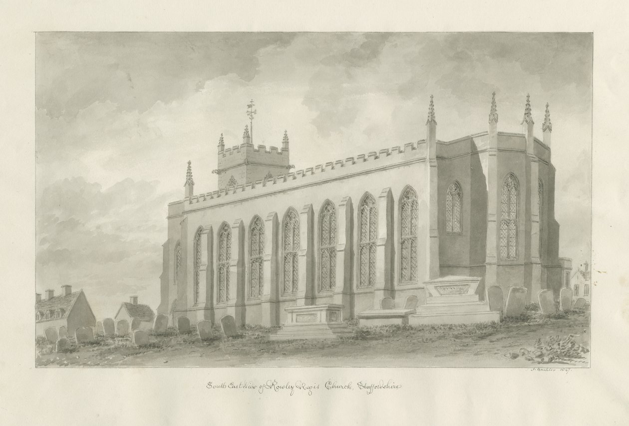 罗利·里吉斯教堂（Rowley Regis Church）：棕褐色素描，1847年 作者 约翰·巴克勒