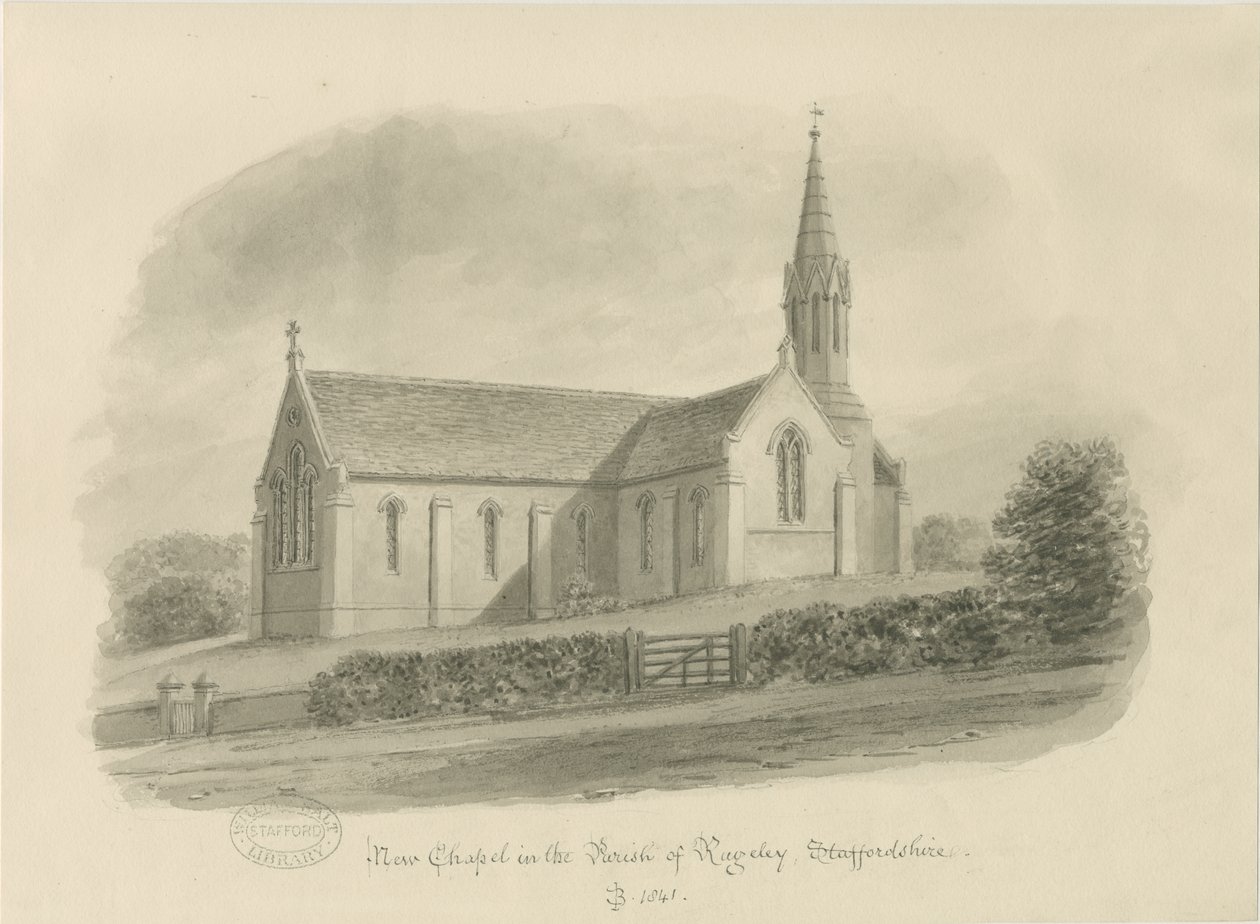 Rugeley-Brereton教堂：[St。米歇尔教堂，不列颠]棕褐色水墨画，1841年 作者 约翰·巴克勒