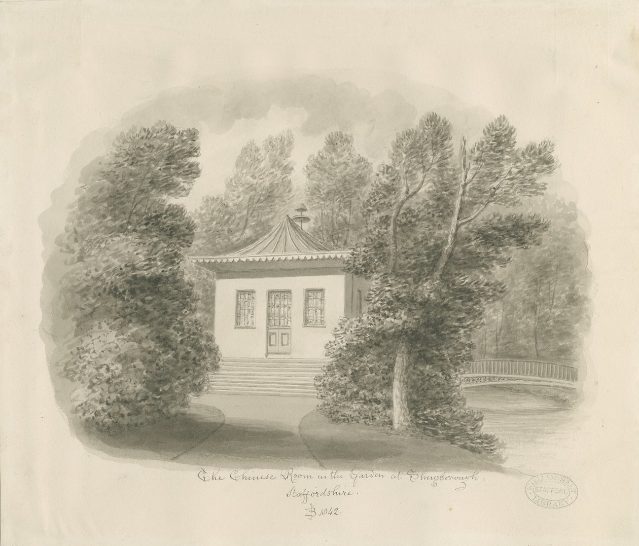 Shugborough - The Chinese Room：棕褐色水洗画 作者 约翰·巴克勒