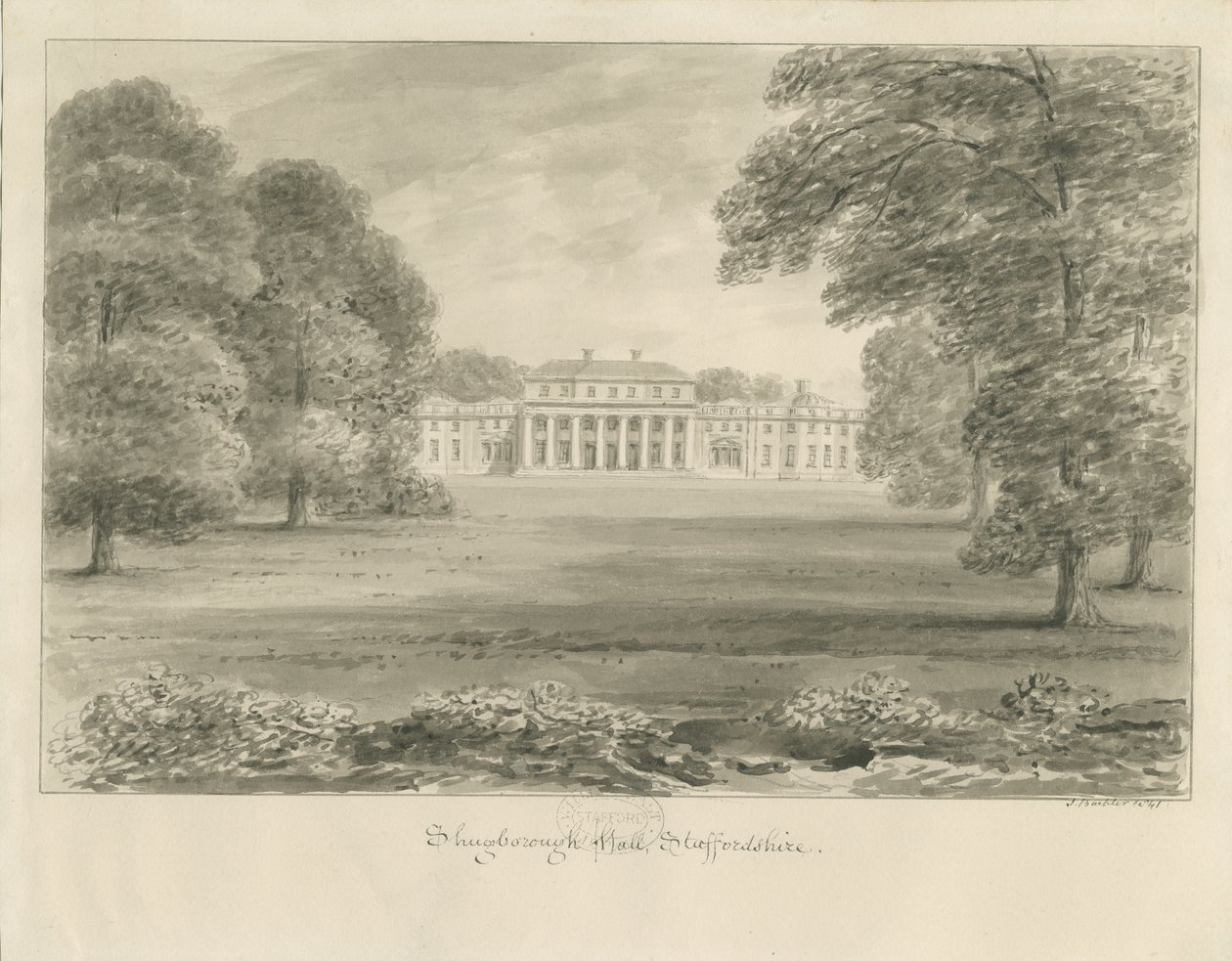 Shugborough Hall: sepia drawing 作者 约翰·巴克勒